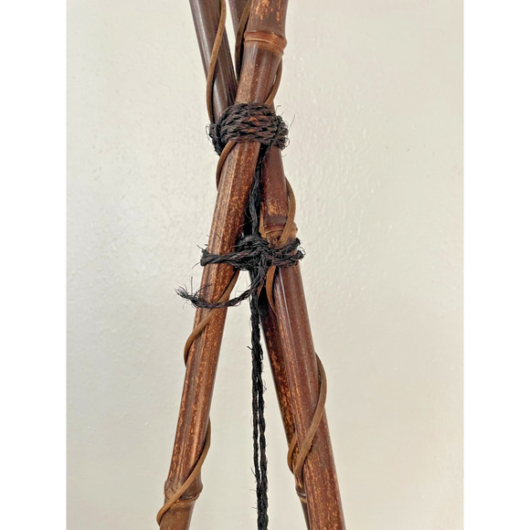 Vintage Bamboo Tripod Floor Lamp with Rattan Shade - Picture 7 of 8